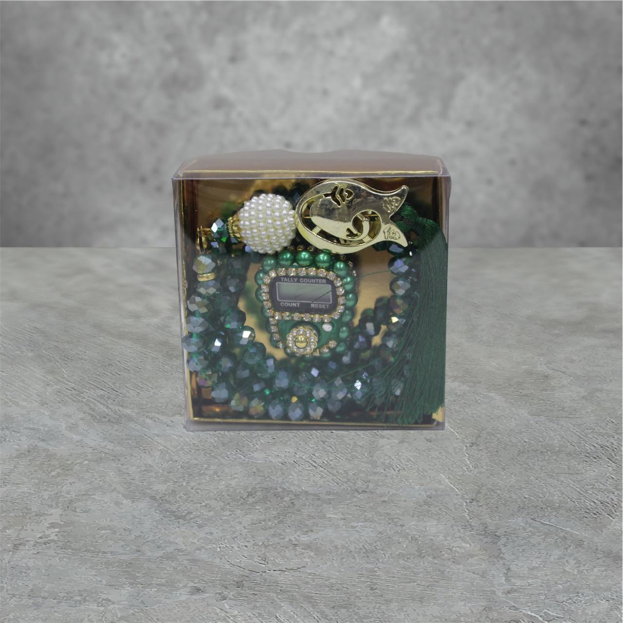 2er Kristall Gebetskette & Dhikr zähler mit Strass Steinen Geschenkset