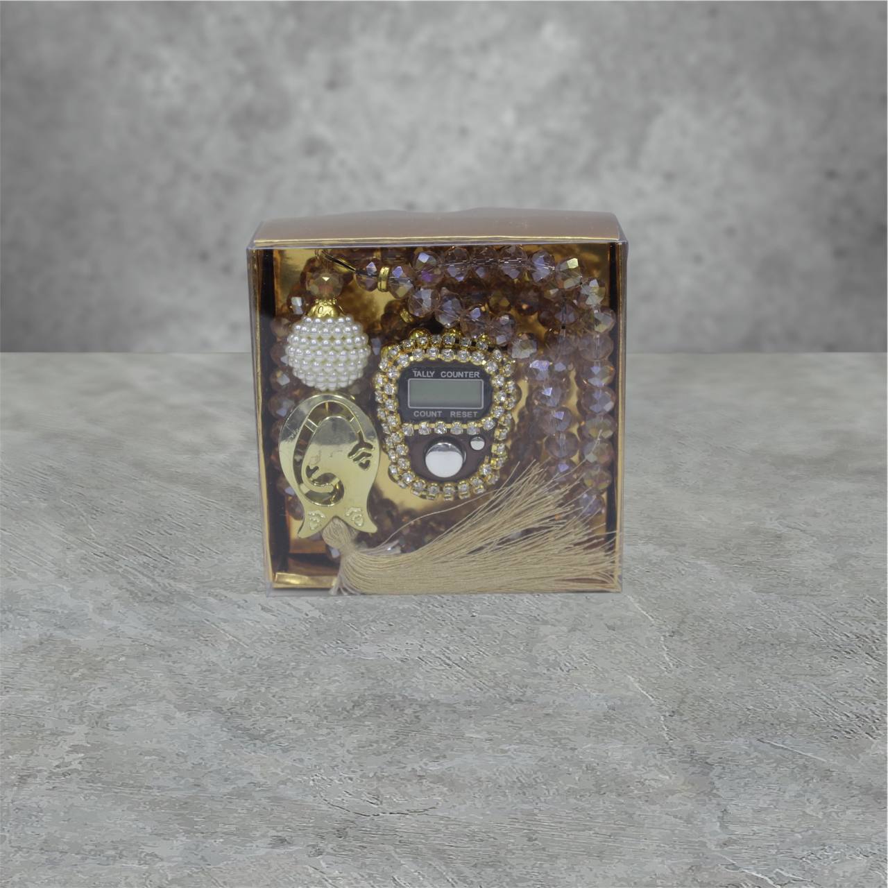 2er Kristall Gebetskette & Dhikr zähler mit Strass Steinen Geschenkset