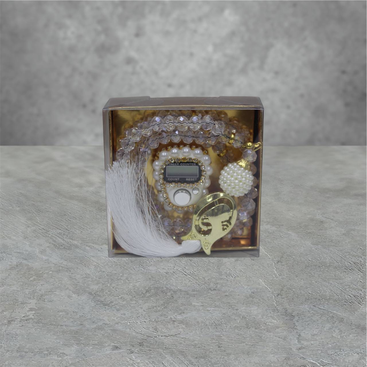 2er Kristall Gebetskette & Dhikr zähler mit Strass Steinen Geschenkset