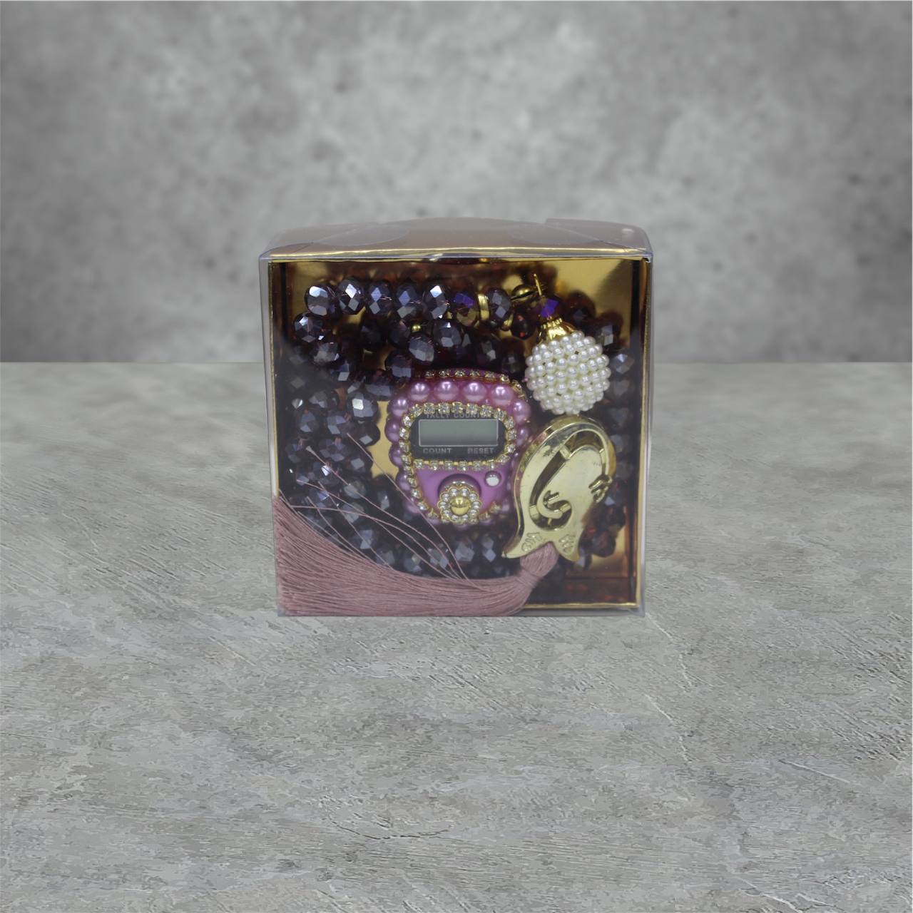 2er Kristall Gebetskette & Dhikr zähler mit Strass Steinen Geschenkset