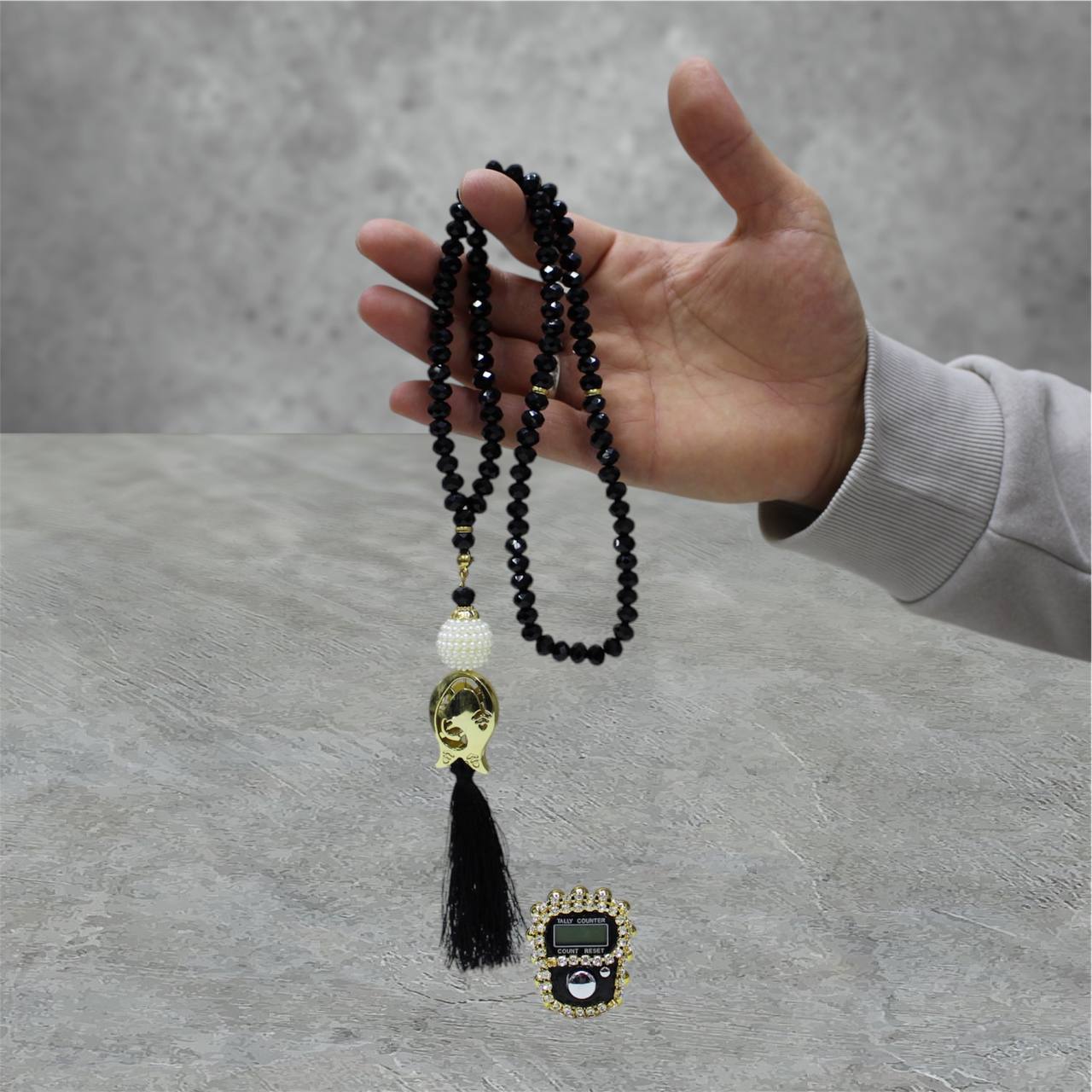 2er Kristall Gebetskette & Dhikr zähler mit Strass Steinen Geschenkset