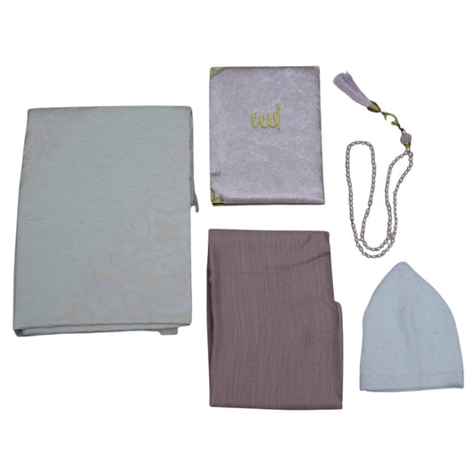 Geschenkset 5 tlg. Gebetsteppich + 99er Tesbih + Koran + Hijab + Takke