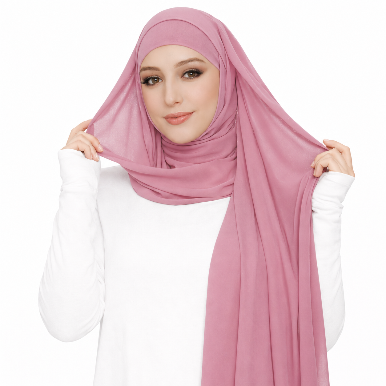 2 in 1 Chiffon Hijab mit integriertem Bone