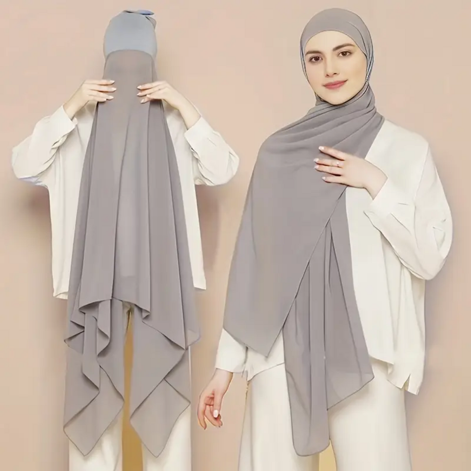 2 in 1 Chiffon Hijab mit integriertem Bone