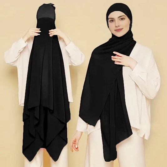 2 in 1 Chiffon Hijab mit integriertem Bone
