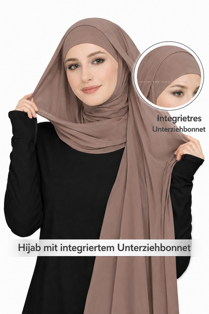 2 in 1 Chiffon Hijab mit integriertem Bone