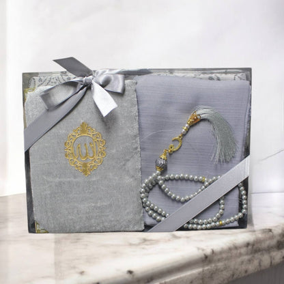 Frauen Geschenkset 4 tlg. Gebetsteppich + 99er Gebetskette+ Koran Juz + Hijab