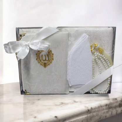 Männer Geschenkset 4 teilig Gebetsteppich+ 99er Gebetskette + Koran Juz+ Gebetsmütze