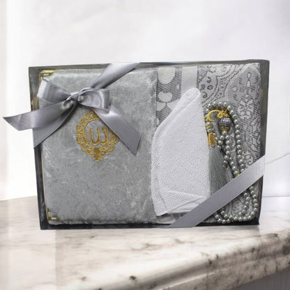 Männer Geschenkset 4 teilig Gebetsteppich+ 99er Gebetskette + Koran Juz+ Gebetsmütze