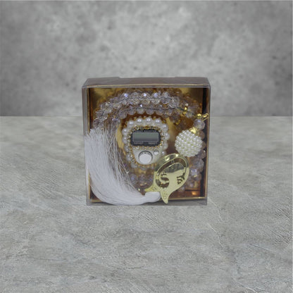 2er Kristall Gebetskette & Dhikr zähler mit Strass Steinen Geschenkset