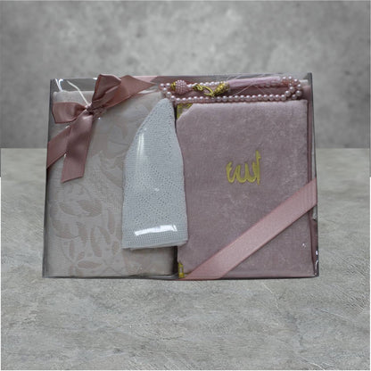 Geschenkset 5 tlg. Gebetsteppich + 99er Tesbih + Koran + Hijab + Takke
