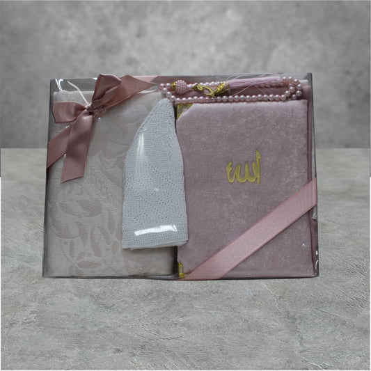 Geschenkset 5 tlg. Gebetsteppich + 99er Tesbih + Koran + Hijab + Takke